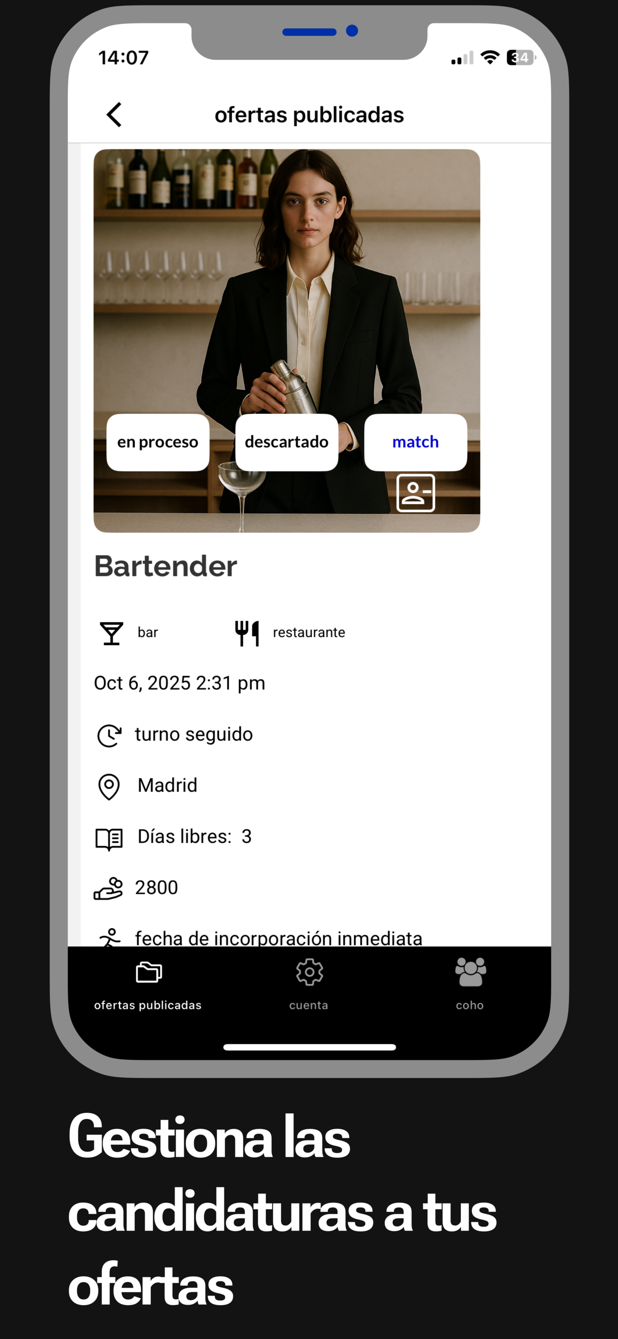 COHO App - Gestiona candidatos para tus ofertas de empleo en hostelería